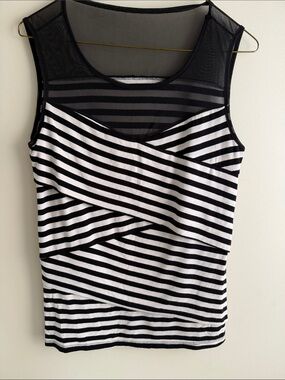 Black & White Striped Mesh Yoke Tank Top